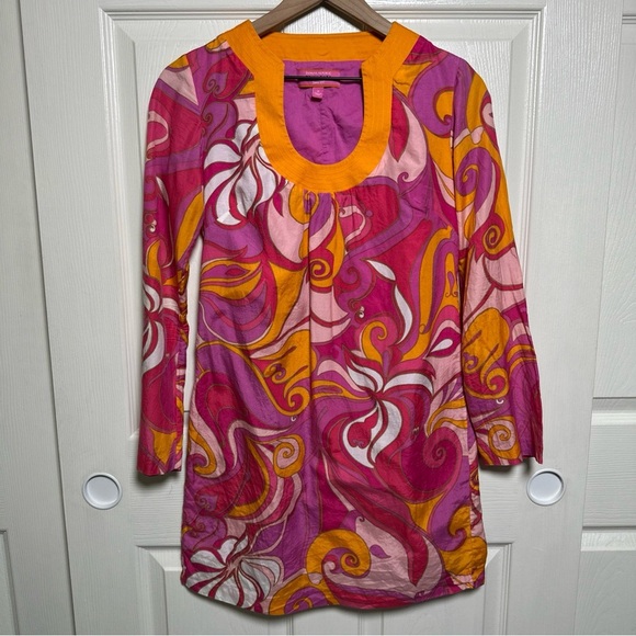 Banana Republic Trina Turk Purple Mod 60's Dress Size 0 Cotton Silk XSmall Lined - Picture 1 of 12